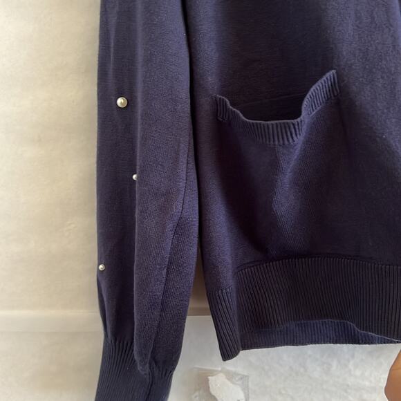 Chloe and Jasmine Pearl Cardigan Women’s Size M Navy Blue Sleeve Open Front READ - Picture 4 of 10